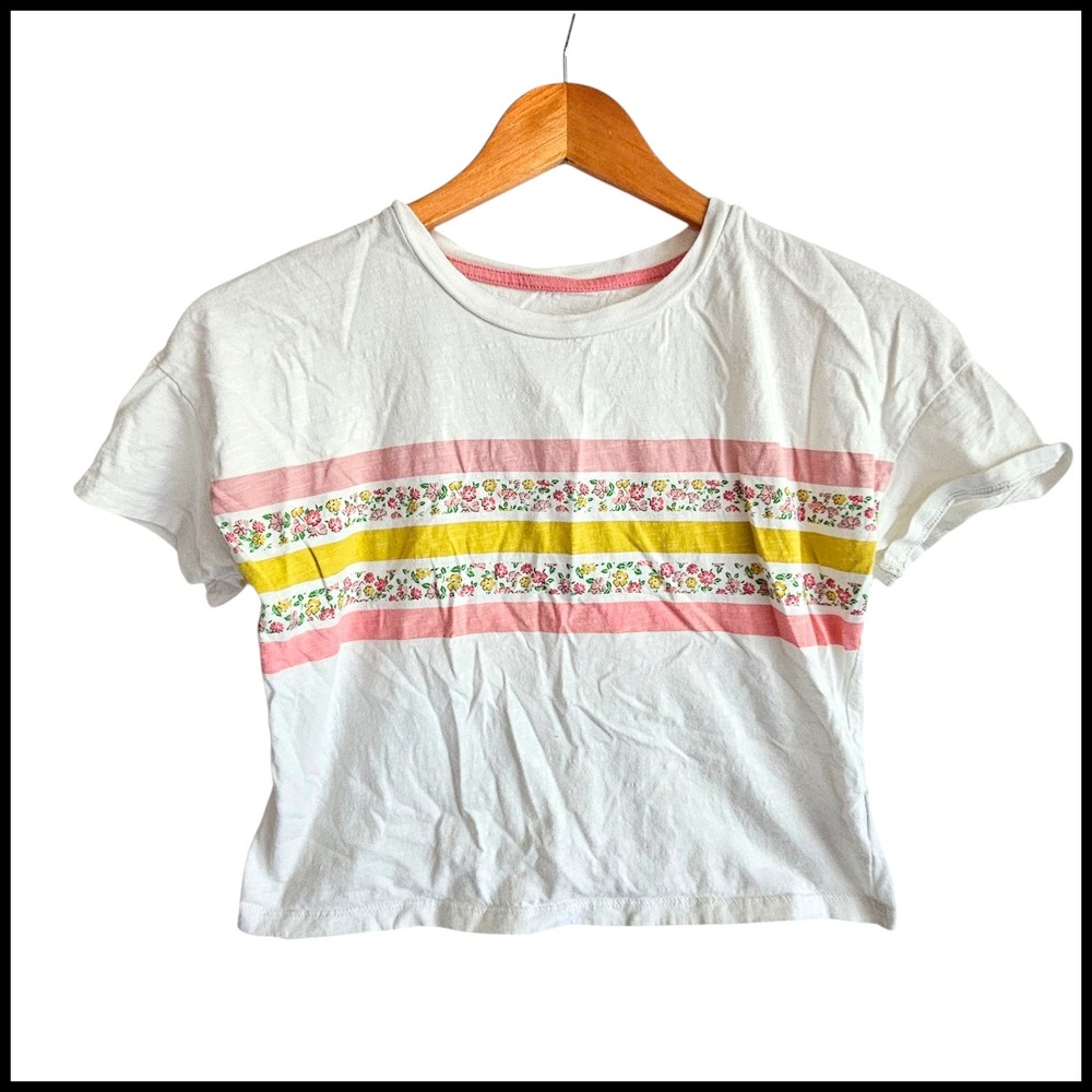 Boden Floral Stripe T-Shirt Top Short Sleeve Casual Kids Size 11 12 Years